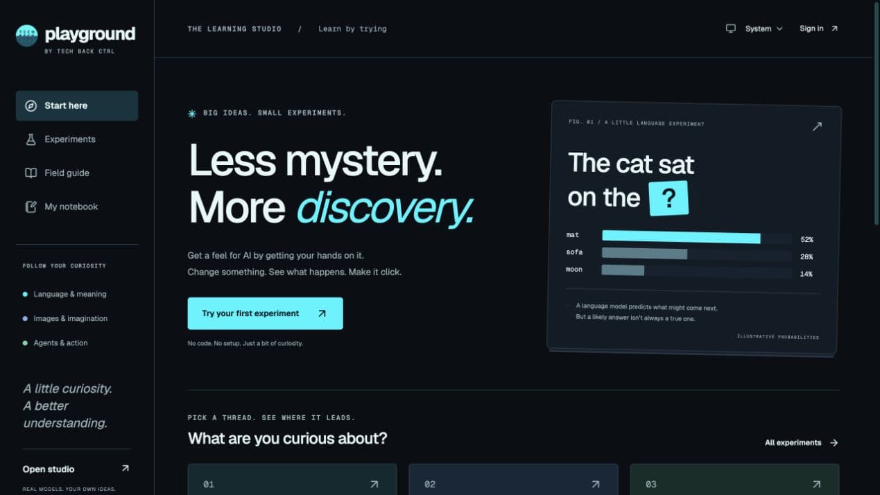 Playground learning home with language, image and agent experiments